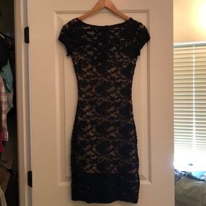 Black lace dress with nude slip